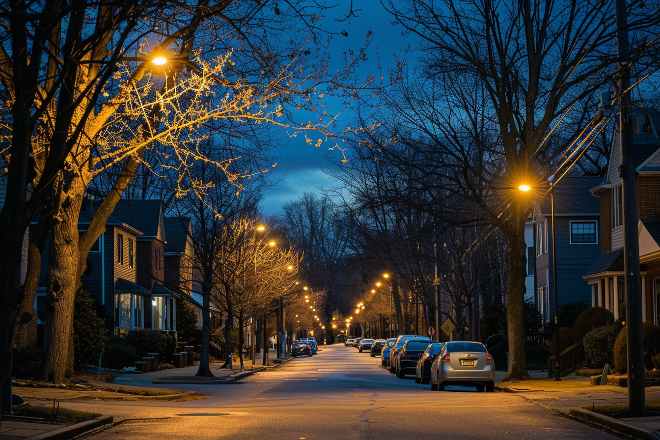 Street Scene With Well Lit Pathways And Clear Visibility, Contributing To A Safer Environment For Pedestrians And Drivers.