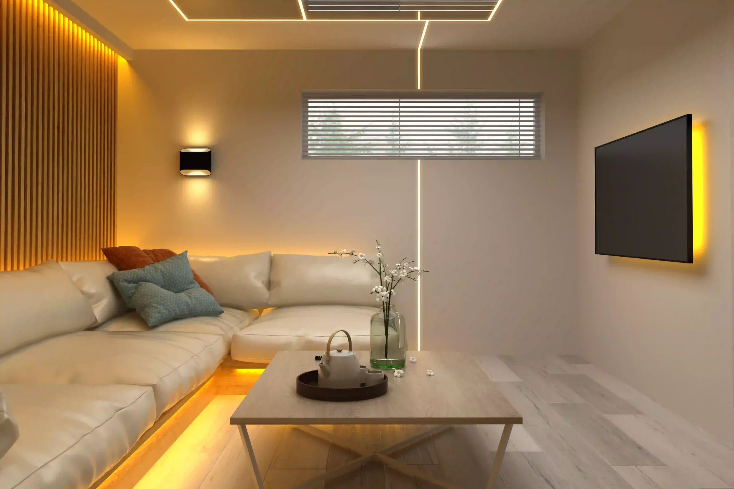 A Living Room Illuminated With 4000k Led Lighting, Creating A Cozy And Inviting Atmosphere.