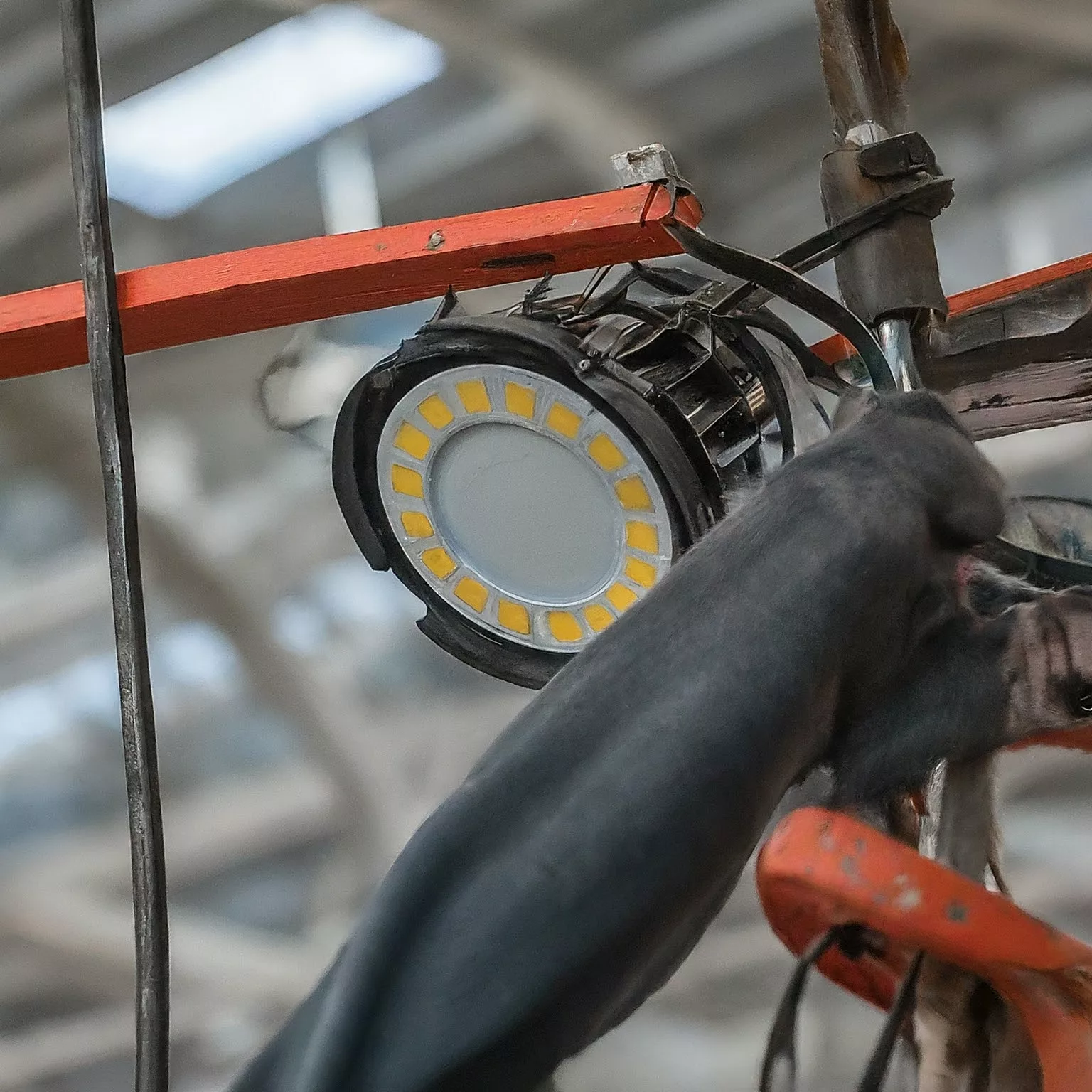 Close Up Of A Grounded Led High Bay Light Being Installed.