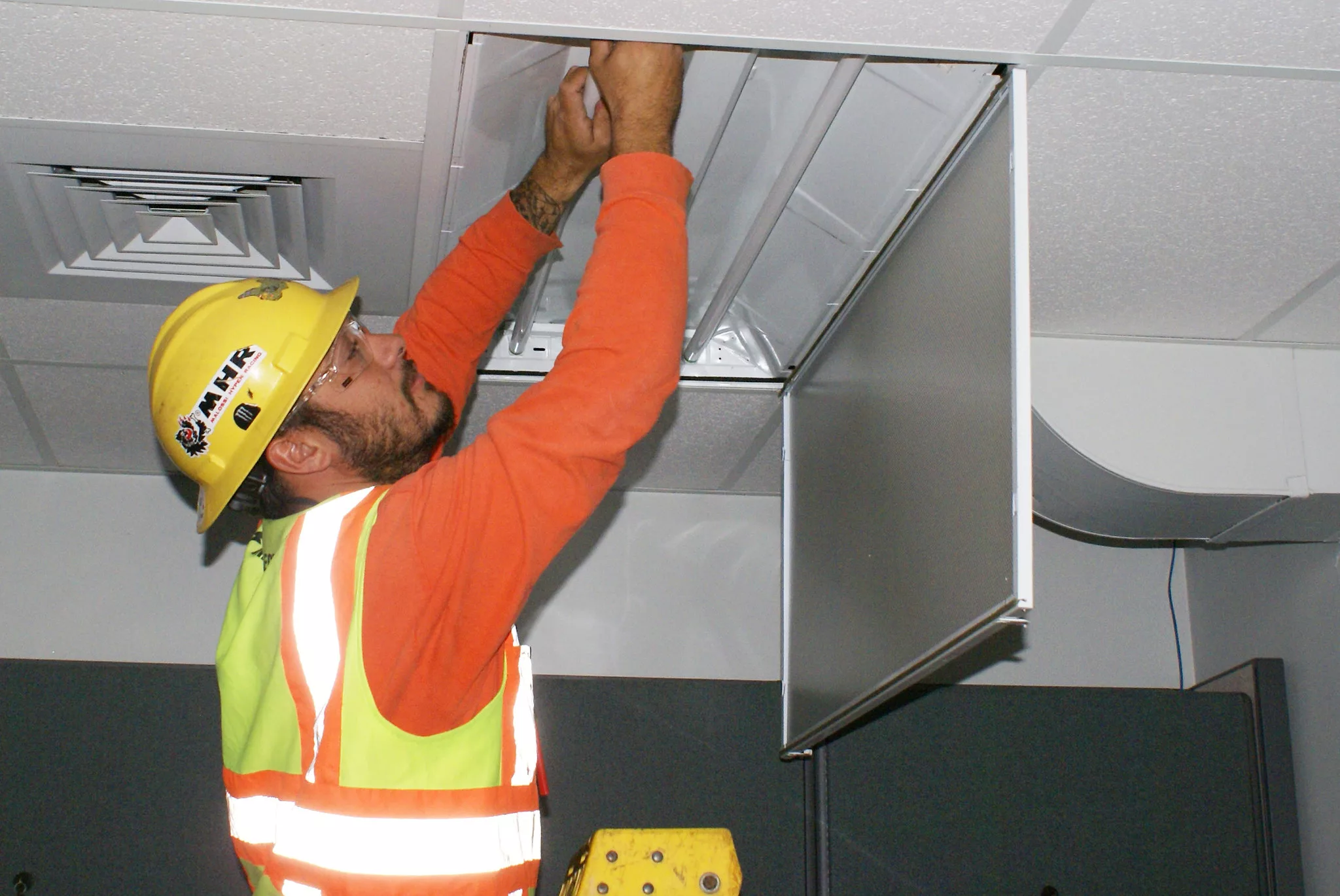 Indoor Led Panel Lights Being Cleaned And Inspected