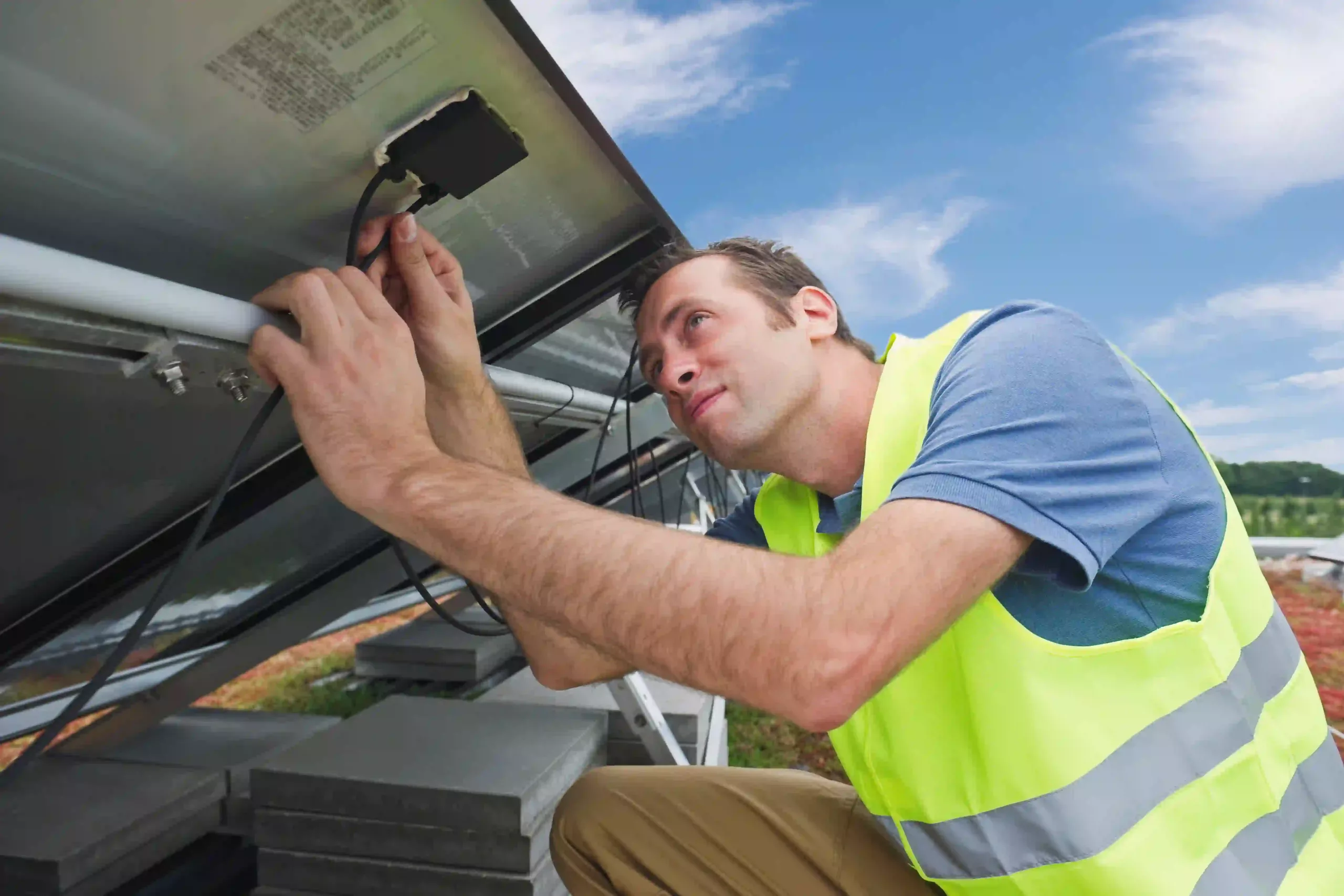 Maintenance Crew Inspecting Solar Street Lights.