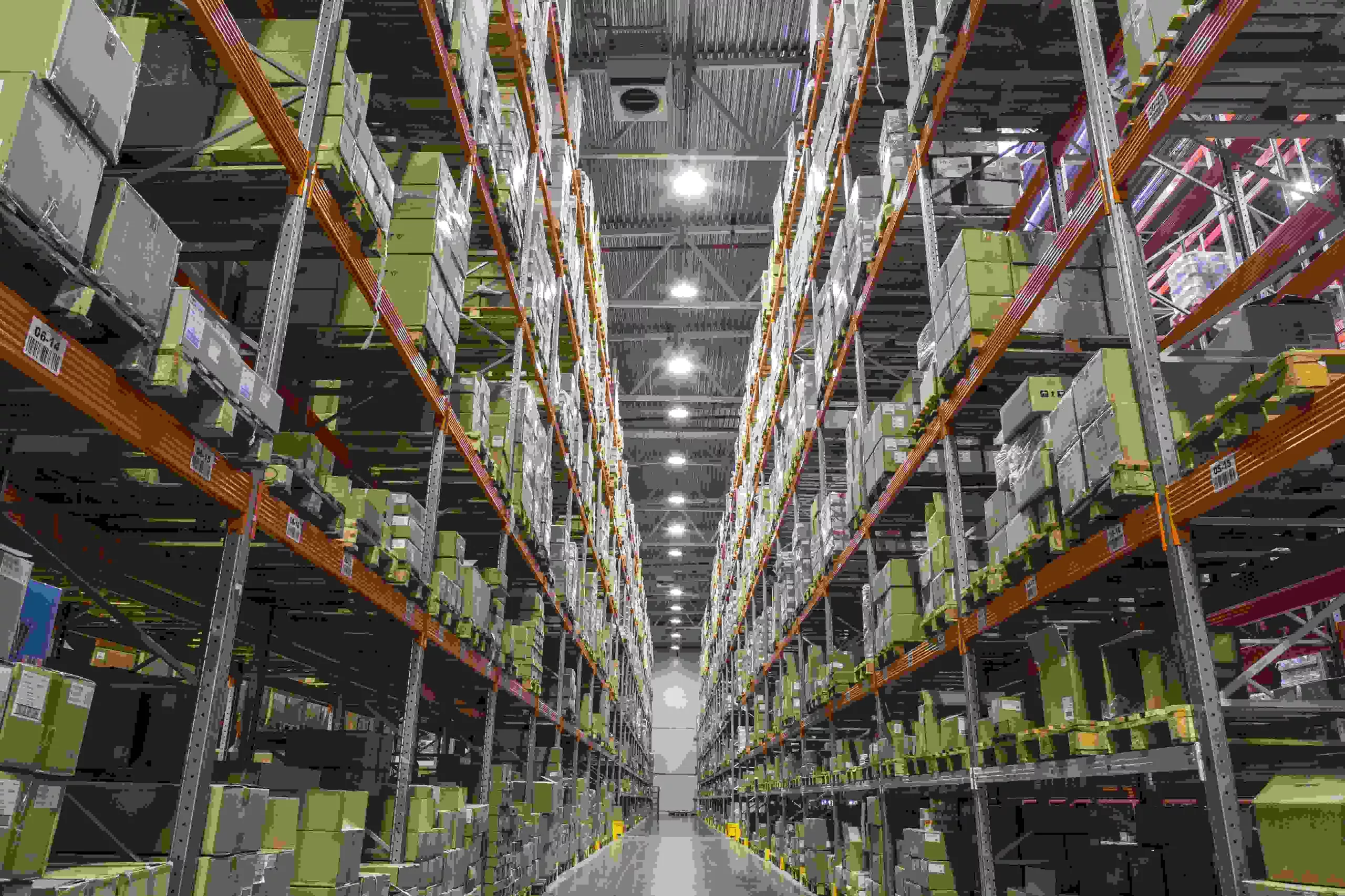 Interior Of Warehouse With Racks Full Of Boxes