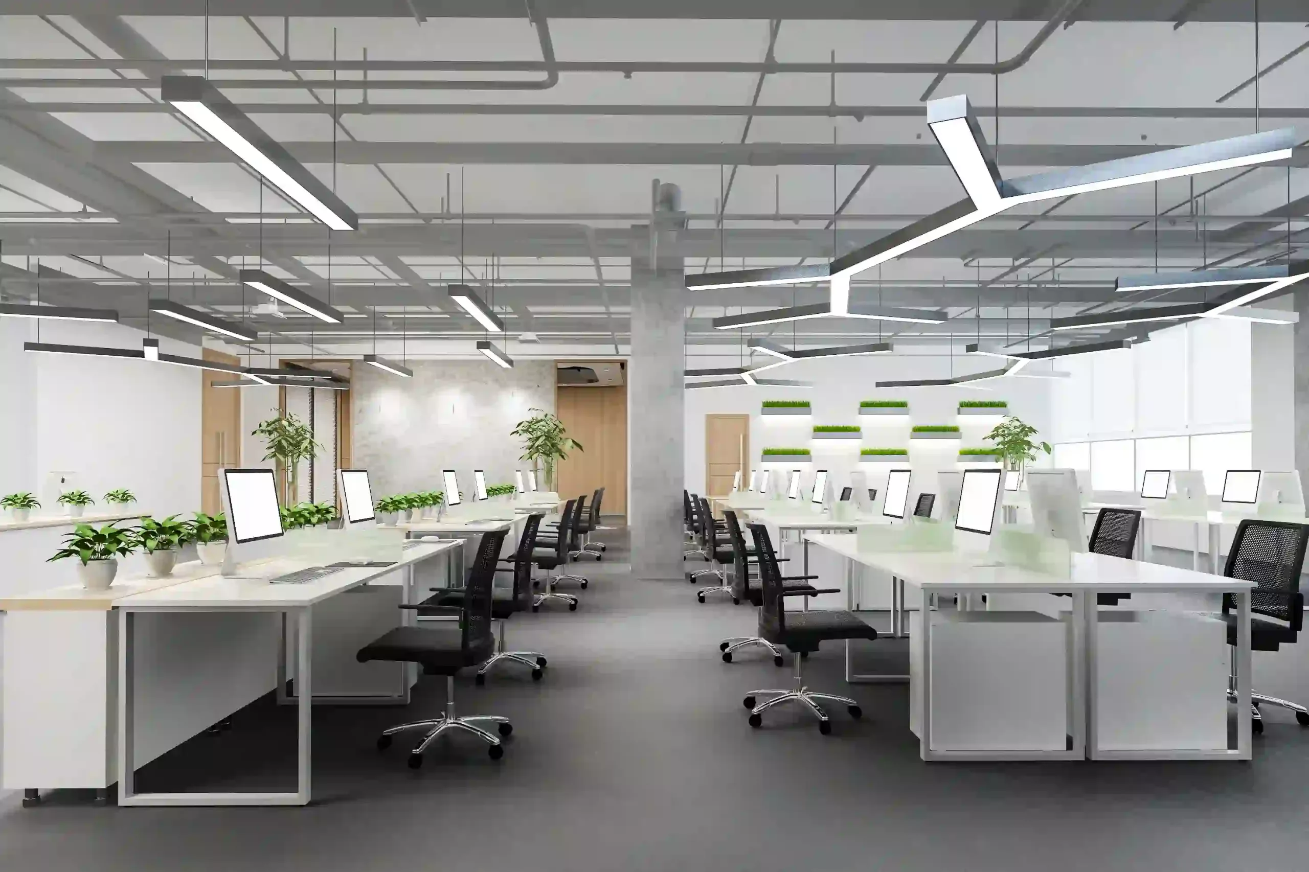 The Office Work Area Uses 6000k Led Lighting To Improve Work Efficiency.